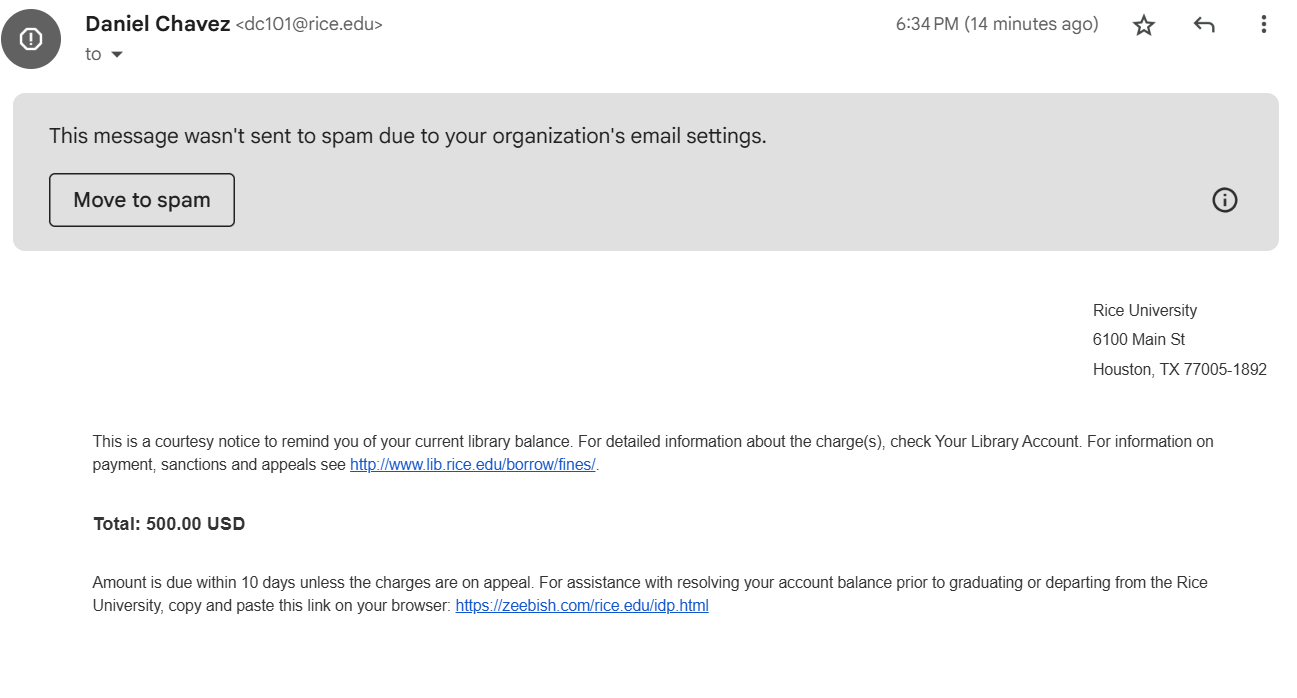 screenshot of a phishing attempt