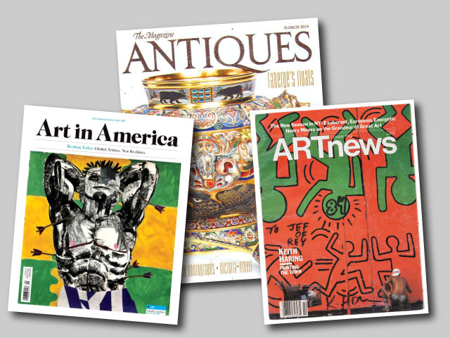 Magazine covers of Art in America, ARTnews and Magazine Antiques