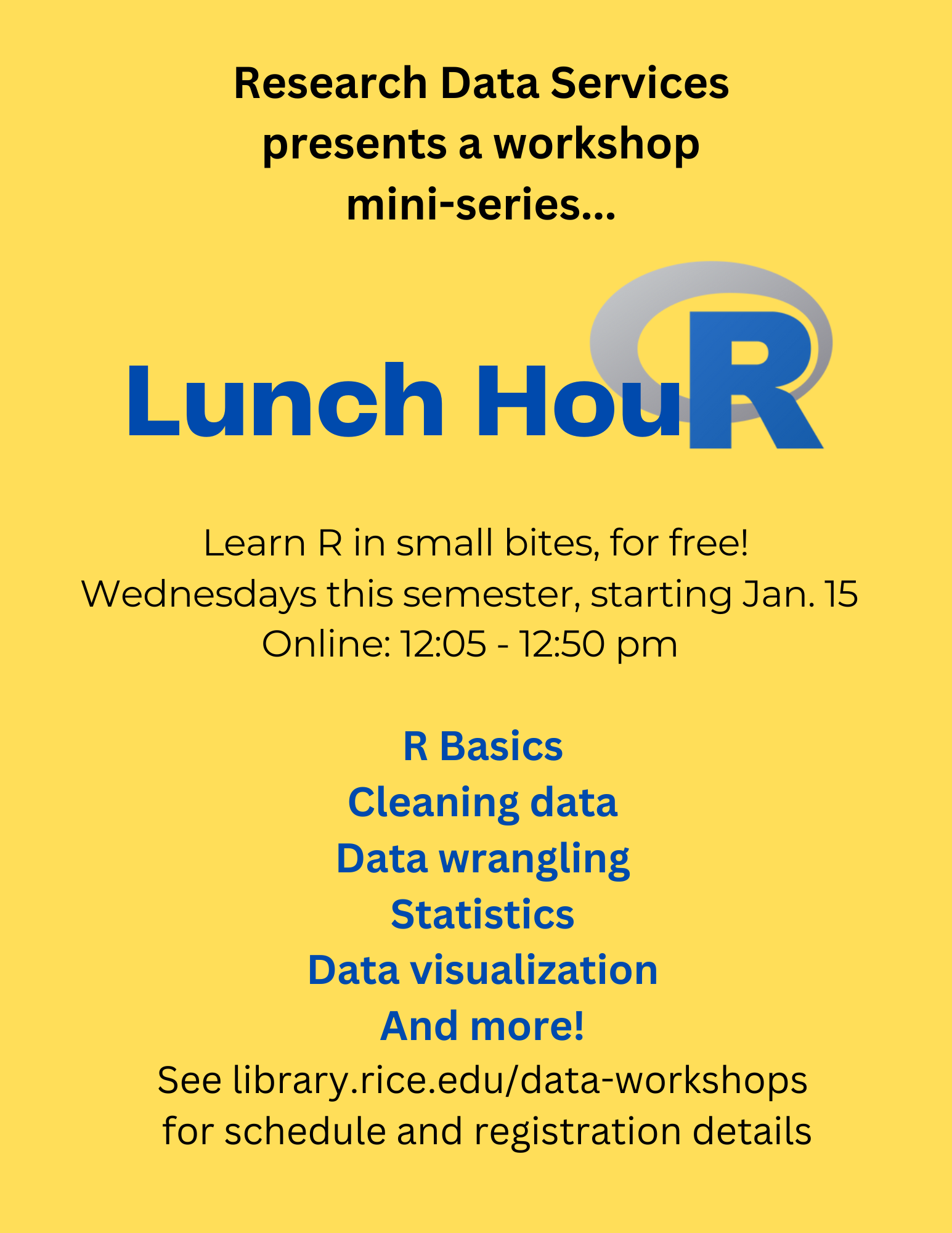 Flyer for spring 2025 Lunch HouR workshop series