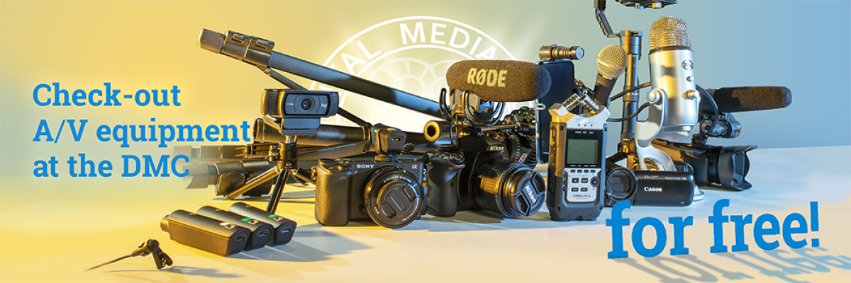 DMC banner image: various types of equipment available to check out for free