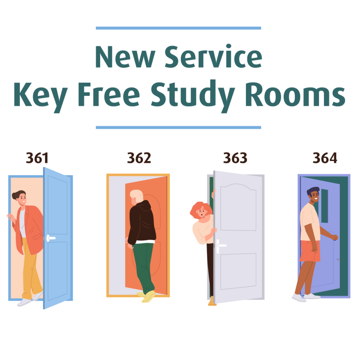 four cartoon students entering doors without using a key