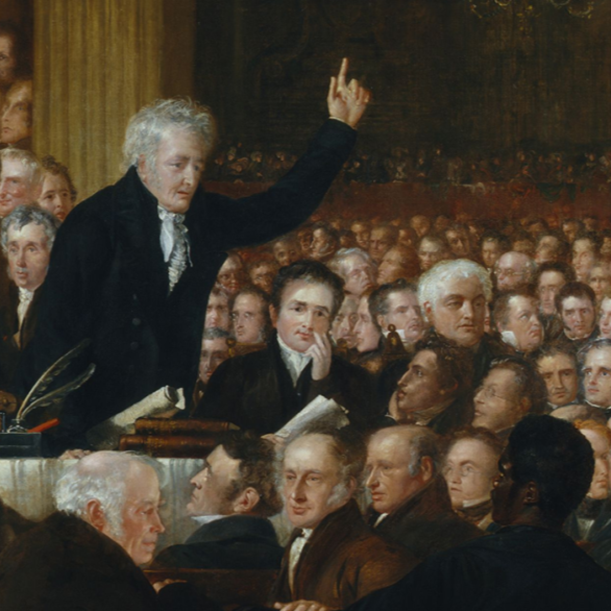 oil painting of an abolitionist speaking to a large crowd