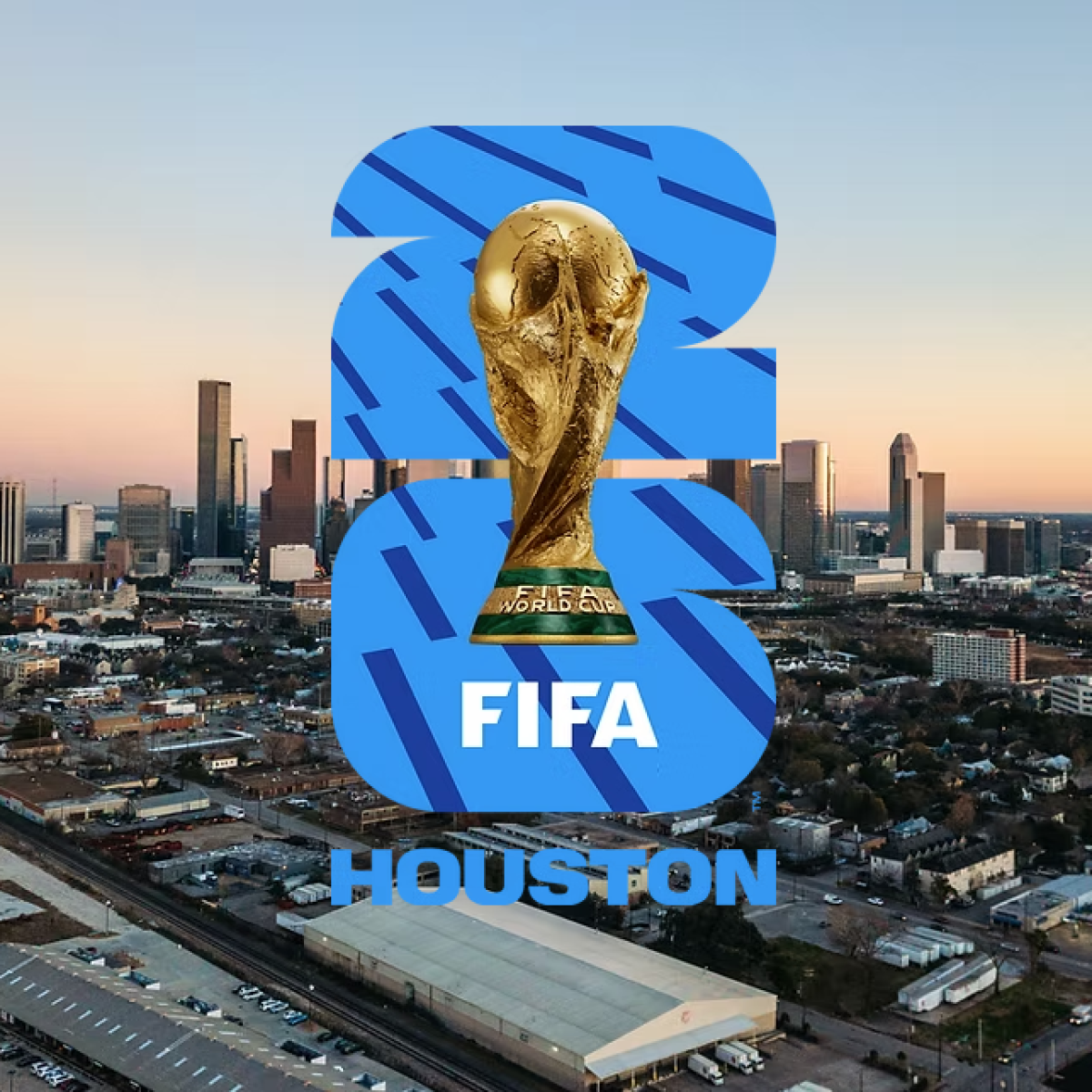 World Cup Trophy Houston Skyline