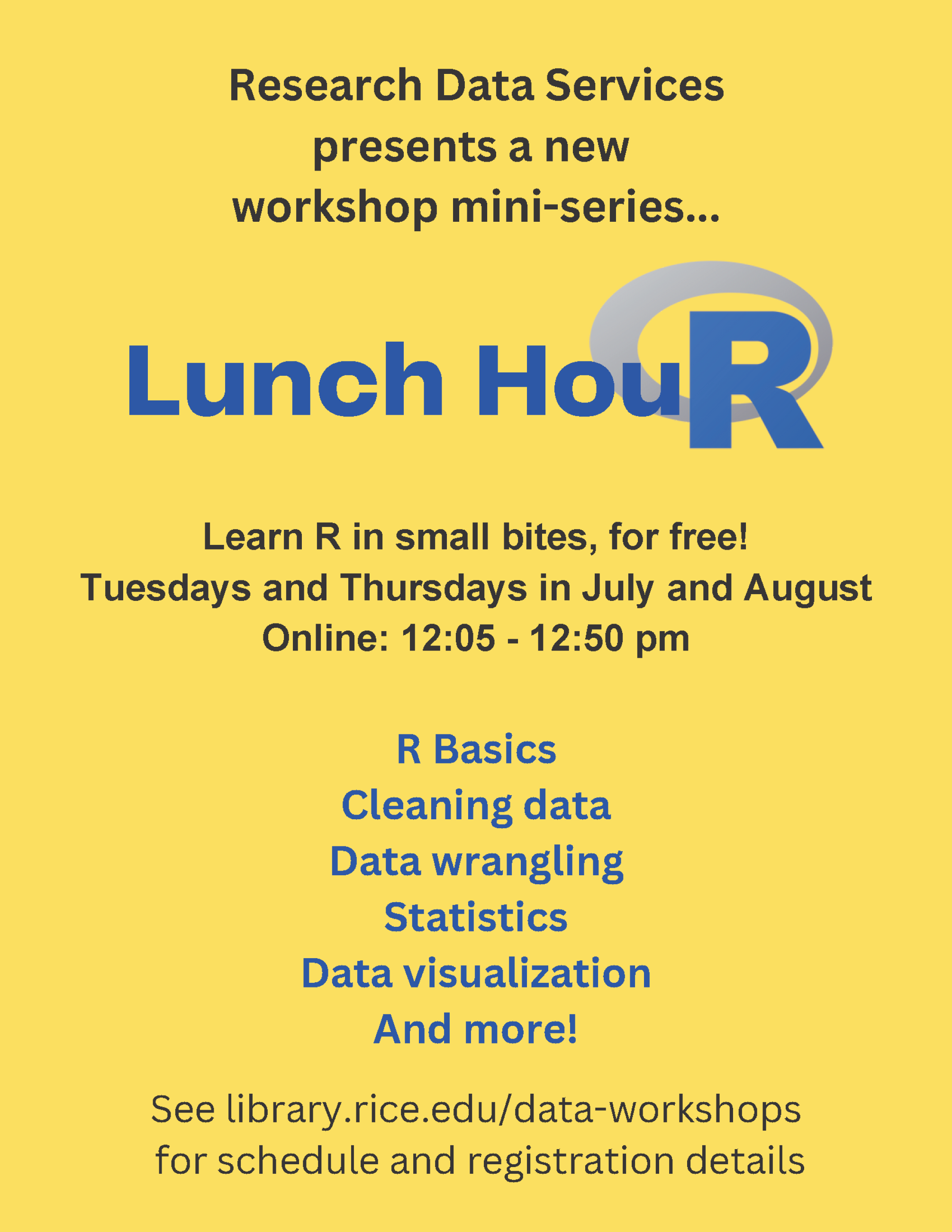 Flyer for summer 2024 Lunch Hour workshop series