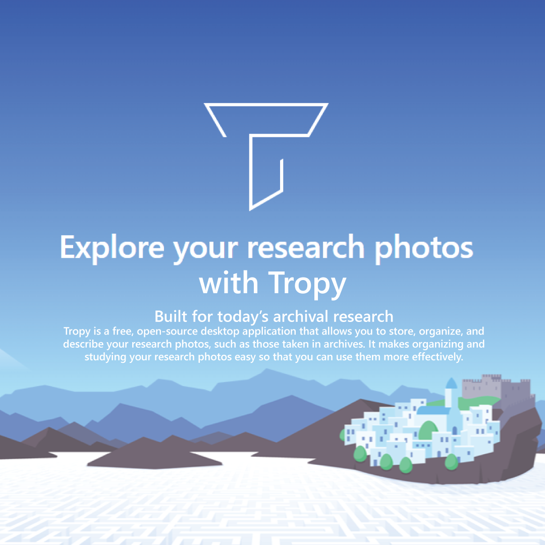 Tropy logo with an image of a photographer filming a mountain village