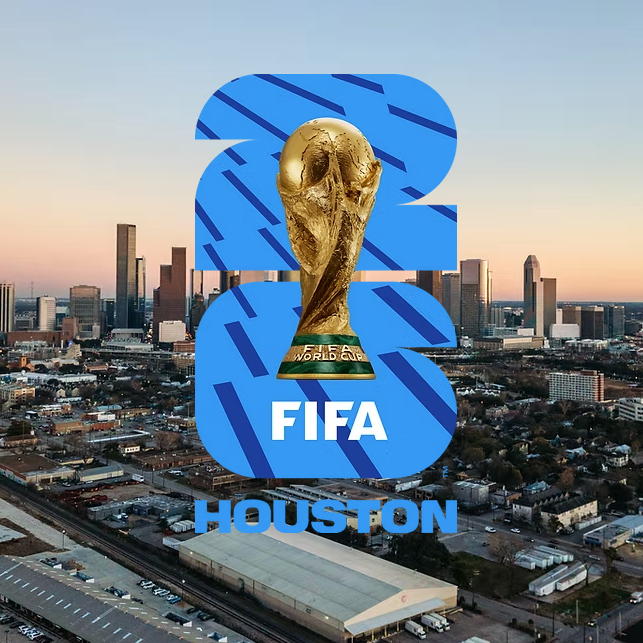 World Cup Trophy Houston Skyline
