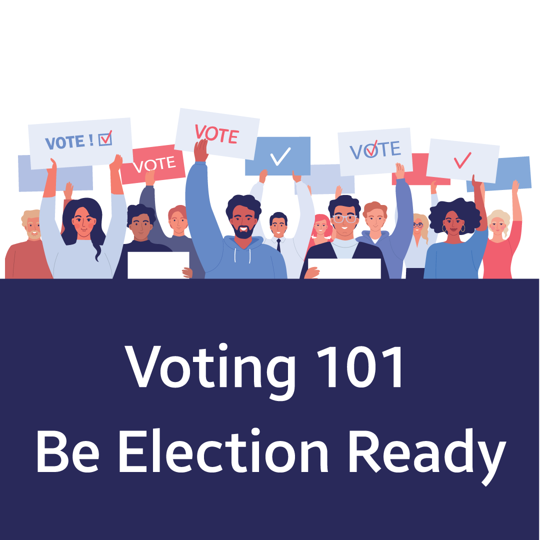 cartoon people holding vote signs
