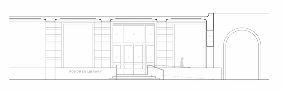 line drawing of east entrance elevation